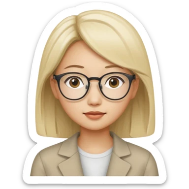 asian looking female with slight blonde hair with eye glasses, fair complexion not that pointed nose but slighty little eye please sticker