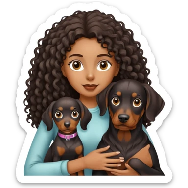 Black girl with long hair holding a Doberman dog sticker