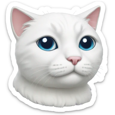 white cat with different colored eyes and a mustache sticker