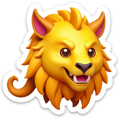 Clash of Clans aesthetic: Cinematic Playful Beast Emoji, rendered in a 3D vector-style similar to standard emojis with minimal shading and bold, simplified shapes. A compact, isometric mythical creature with wild, majestic features and fierce yet endearing eyes, softly glowing with a primal enchanted charm. Simplified yet unmistakably iconic, highly detailed and consistent, glowing with a soft radiant shine and high polish. Stylized with a touch of mythical wildness and a soft glowing outline, capturing the essence of a legendary beast with a friendly, playful allure! sticker