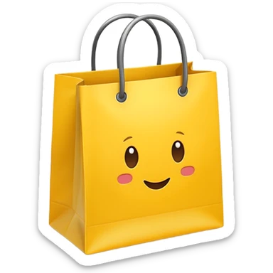 Turn this yellow shopping bag into a single flat emoji.
Keep the bag shape and yellow color.
Remove all text and details.
Simple, cute, Apple-style emoji.
Transparent background. sticker