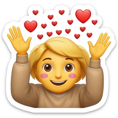 Emoji smiling while waving and having hearts around it sticker