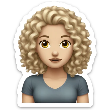 reate a struggling emoji of a white girl with dirty blonde super curly hair sticker