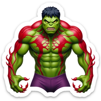 Hulk with Carnage symbiote, green monster covered in red alien substance with black details sticker