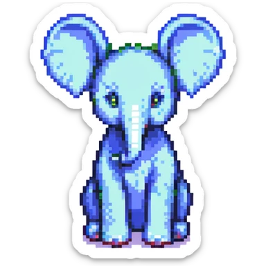 Cocofanto elephanto, pixel art style, sitting down, big ears, vibrant colors sticker