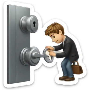 Classy young man struggling to get a key into a lock sticker