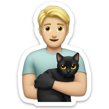 Blonde guy with black cat in arms sticker