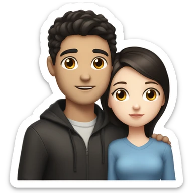 boy with blue eyes, pale skin and brown hair kissing a slightly tanned girl with black hair, dark brown eyes, the guy is taller sticker