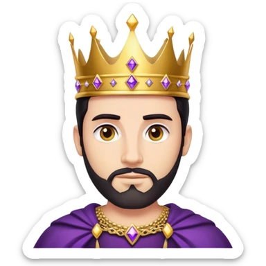 White King, dark hair, short beard, golden crown, black clothes, purple diamonds  sticker