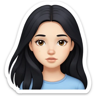 girl with long black hair, soft makeup, and acne on her face sticker