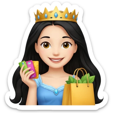 zadowlona czarnowłosa ksiezniczka z dlugimi wlosami jest zadowolona z zakupami sticker