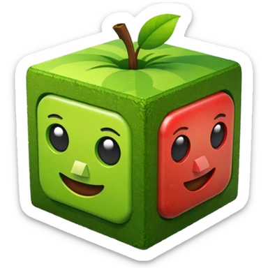 3D Apple style emoticons for Minecraft grass blocks, cube shaped with grass at the top and a plot below sticker