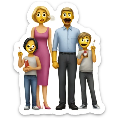 cigarette personified as a man with wife and kids  sticker