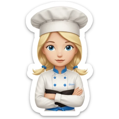 Beautiful, sexy,  long blonde hair, blue eyed, full lips female chef arms folded  sticker