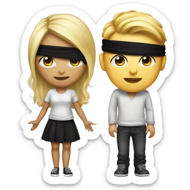 blonde girl 5’7 blindfolded and a boy 6‘4 black hair tattooed sticker