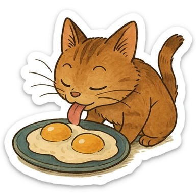 ghibli style cat licking eggs sticker