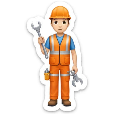 RAILWAY ENGINEER ORANGE VEST, TROUSERS, BOOTS, WITH SPANNER sticker