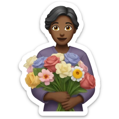 Woman with bouquet of flowers sticker