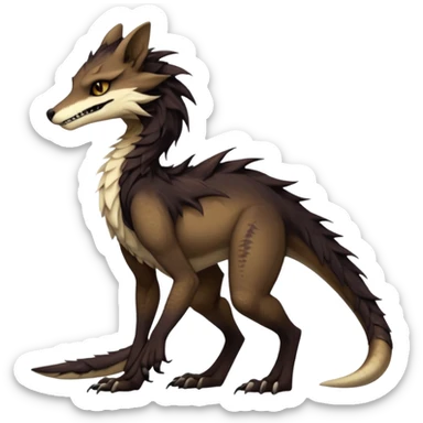 Brown and beige badass elegant wild beautiful natural cute badass epic exotic anthro modern furry 2-legged sergal-vernid-creature, full body, dark-brown-black-gradient pretty hair, with a long tufted tail, vibrant eyes, aesthetic, art by LiLaiRa, art by art by Falvie sticker