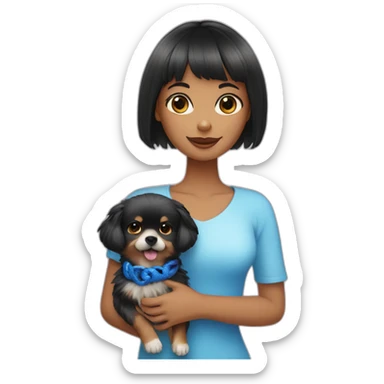 Girl with bang cut and Pomeranian dog and blue snake in hand sticker