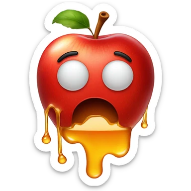 red apple with honey drip sticker