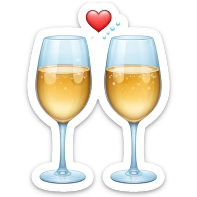 two glasses touching each other in a toast with a heart in the background sticker