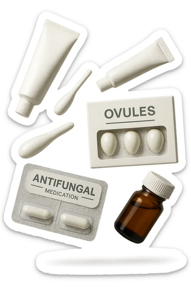 boccette di farmaci fluttuano in aria: creme, ovuli o antimicotici, IPERREALISTICO 4K sticker