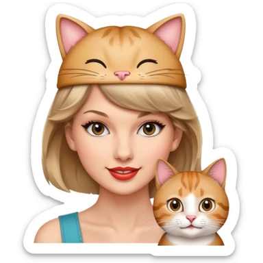 Taylor swift with a cat on her head  sticker