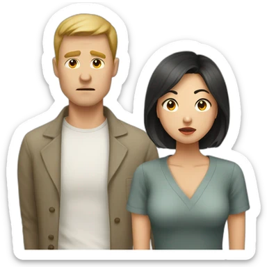 White man annoyed at asian woman sticker