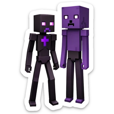 Minecraft Enderman full body, tall black blocky character with purple eyes sticker