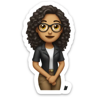 latina with arm crutches, long curly hair, glasses sticker