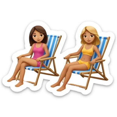 girls chilling on the beach on lawn chairs on the sand with the sea near in the background  sticker