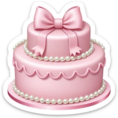 light pink cake decorated with pearls and a light pink bow on top sticker