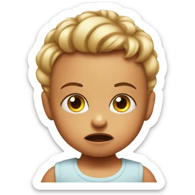 A baby is looking to his mom with an mad looks sticker