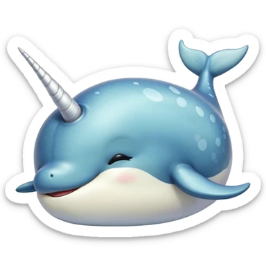 Meme-Worthy Cute Sleeping Narwhal Portrait Emoji, Head resting peacefully with a contented smile, showcasing a streamlined, mottled body with a softly spiraled ivory tusk and eyes gently closed in serene slumber, Simplified yet adorably endearing features, highly detailed, glowing with a soft, drowsy arctic light, high shine, relaxed and utterly lovable, stylized with an air of playful laziness, soft glowing outline, capturing the essence of a sleeping narwhal that feels destined to become the next viral icon of adorable rest! sticker
