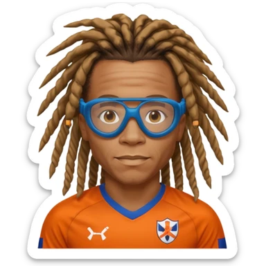 footballer Edgar Davids wearing Netherlands football shirt, signature dreadlocks, sports goggles sticker