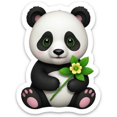 panda holding flower sticker
