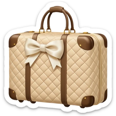Beige quilted luggage with white bow  sticker