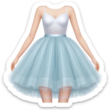 Cinematic Realistic Tutu, layers of fine, soft tulle forming a voluminous and airy skirt, delicate folds catching the light, slightly frayed edges adding authenticity, glowing softly with a warm and ethereal elegance. sticker