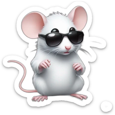 badass rat wearing sunglasses with a small plastic bag of powdered sugar sticker