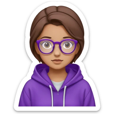 Girl with brown hair and glasses in a purple hoodie sticker