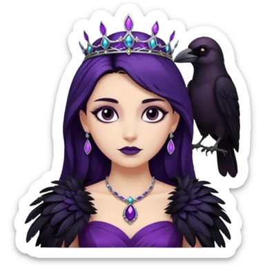 Raven Princess – feather brooch + plum gown sticker