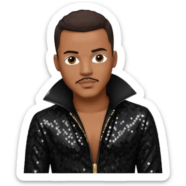 Christopher Williams, R&B Singer with dark brown hair, black sequin outfit sticker