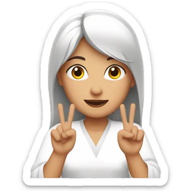 A woman with white kurti showing three fingers in one hand sticker