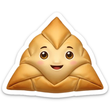 Create an emoji of rye Indian snack samosa . The emoji should have only one samosa at a time make a cute samosa without eyes just a normal samosa sticker
