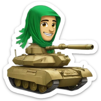 the prince from Saudi Arabia in the national headdress riding on a tank, smiles sticker