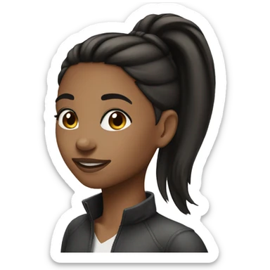 girl medium tone skin black slim ponytail sticker