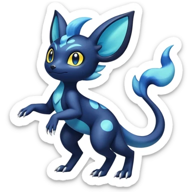 Colorful Iridescent Exotic Salandit-Meowstic-Umbreon-Fakémon-hybrid-creature (full body)  sticker