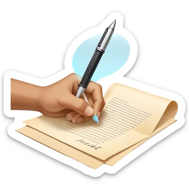A future self, slightly translucent and glowing, reaches out from a paper, extending a pen toward the present self. The gesture is firm yet encouraging, symbolizing the act of breaking free from procrastination and taking control. The paper represents the unfinished task, and the glowing exchange  sticker