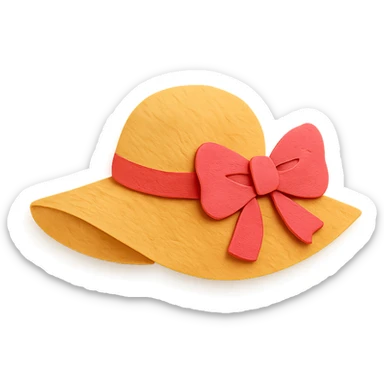 classic wide-brimmed women's sun hat, paper-craft style illustration sticker